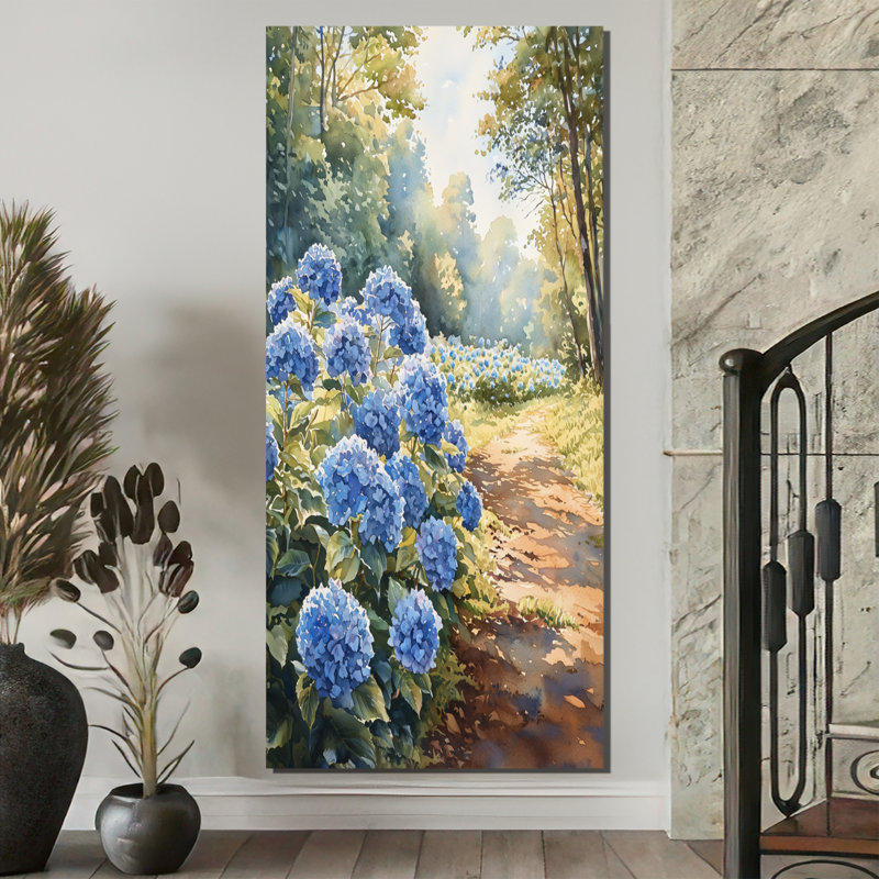 Hydrangeas in the Orchard Field - Hydrangea, reproduction d'art sur toile encadrée, H 60 po x l 28 po, Toile tendue