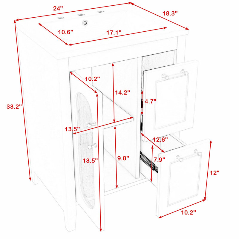 Meuble-lavabo sur pied simple 24 po avec plateau Nesya