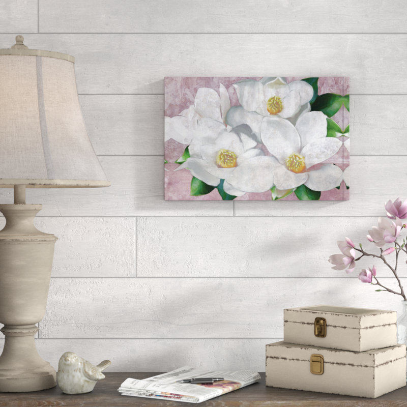 « Blush N »-grappe de fleurs blanches-reproduction sur toile, H 12 po x l 18 po