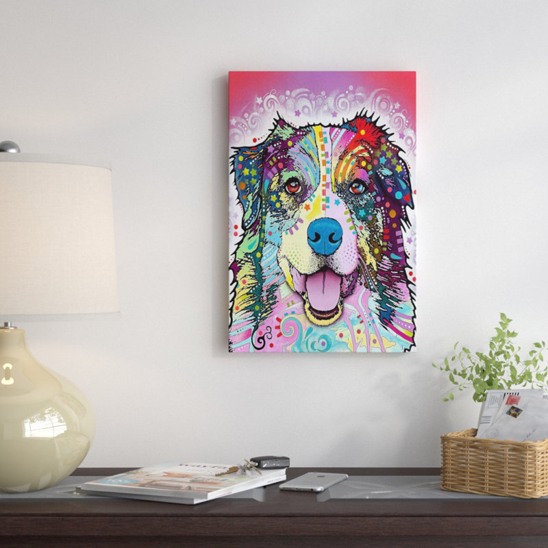 «Australian Shepherd» par Dean Russo, reproduction sur toile tendue sur châssis, H 12 po x l 8 po x P 0,75 po, Toile tendue
