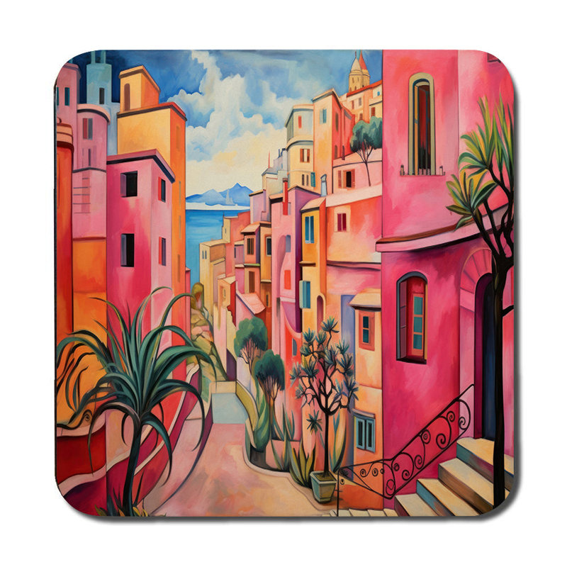 Colorful Mediterranean Village Placemat and Coaster Set