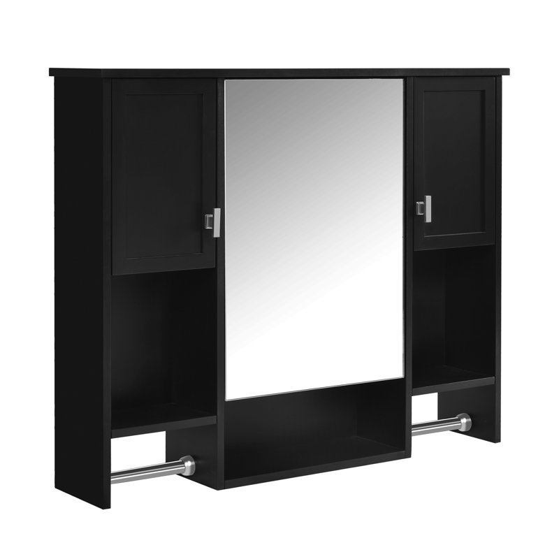 Armoire de rangement murale moderne 35 po x 28 po, armoire de salle de bain murale avec miroir, armoire à pharmacie avec barre à serviettes