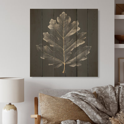 Black Onyx Oak Leaf - Leaves Wood Wall Art On Natural Pine Wood