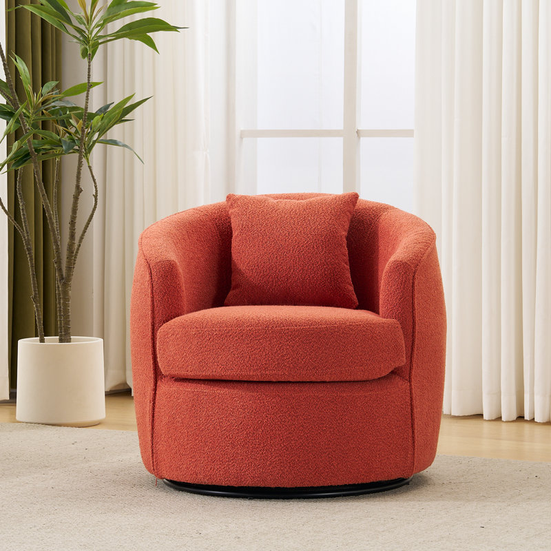 Modern Boucle Upholstered Swivel Accent Chair, Burnt Orange