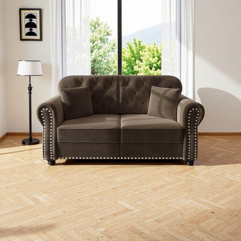 Canapé en velours 63 po Chesterfield, Brun