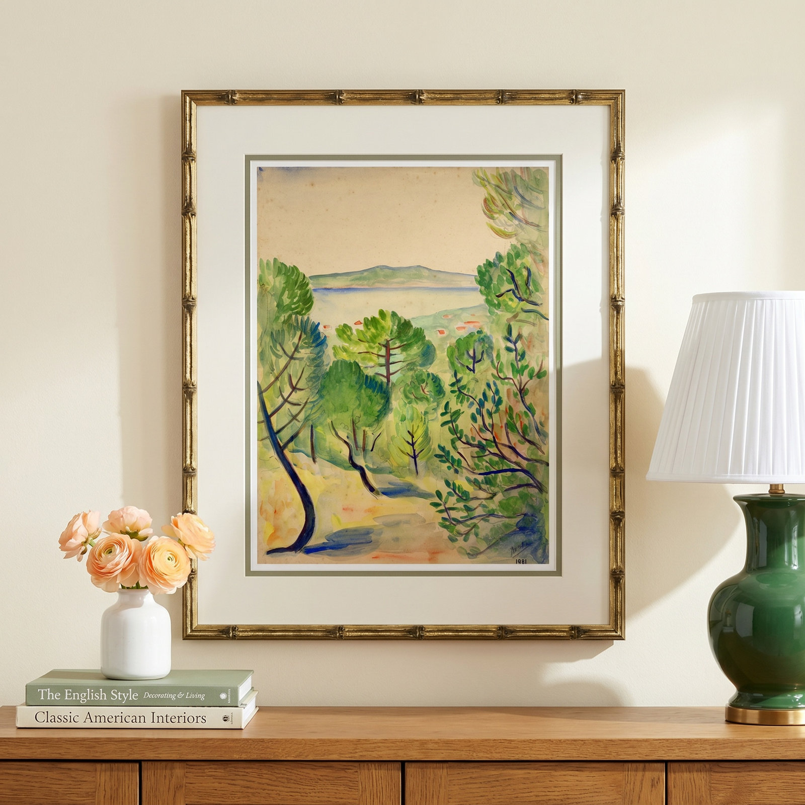 Primitive Landscape "Small" Print, Bronze Framed, 21.5" H x 17.5" W x 2.25" D