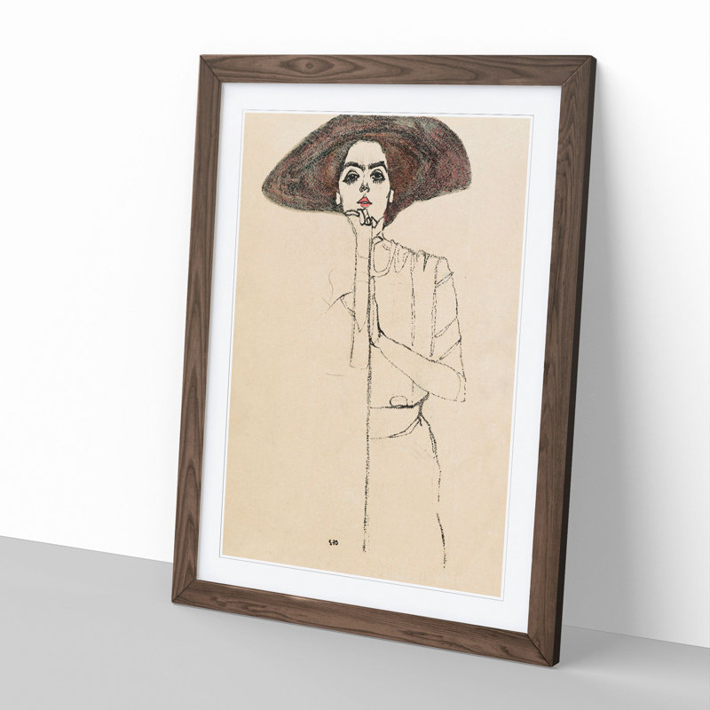 Portrait of a Woman Vol.1 by Egon Schiele - Framed Print, 65cm H x 48cm W x 2cm D, Walnut Framed