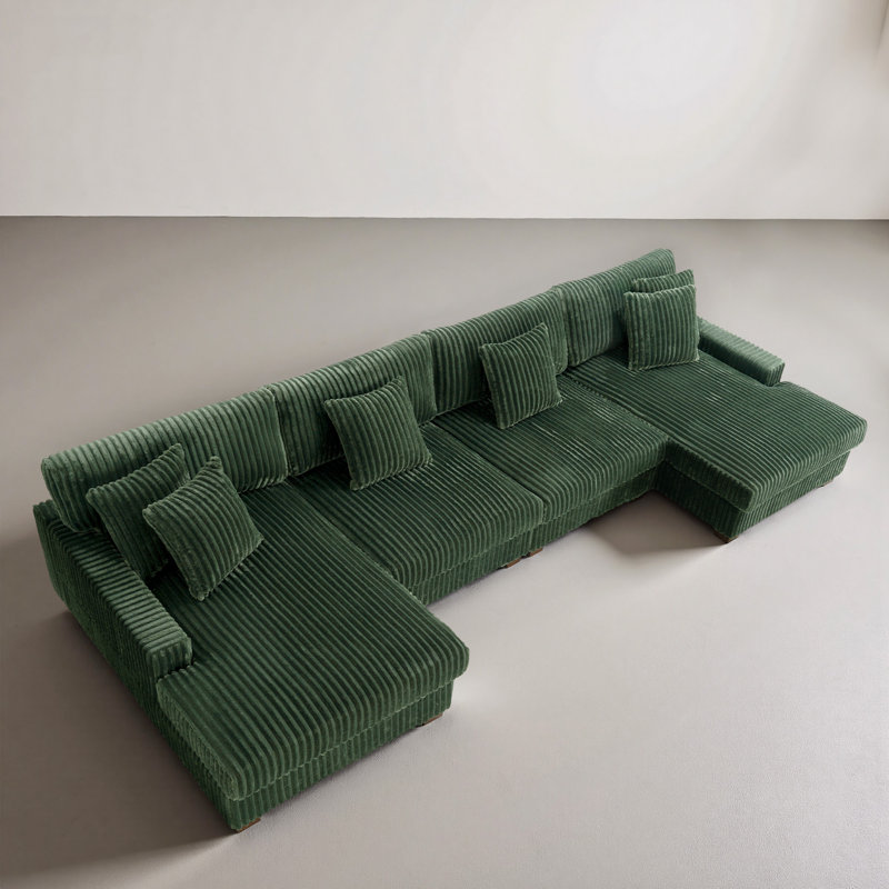4 Seater Seating Component, Green Faux Fur