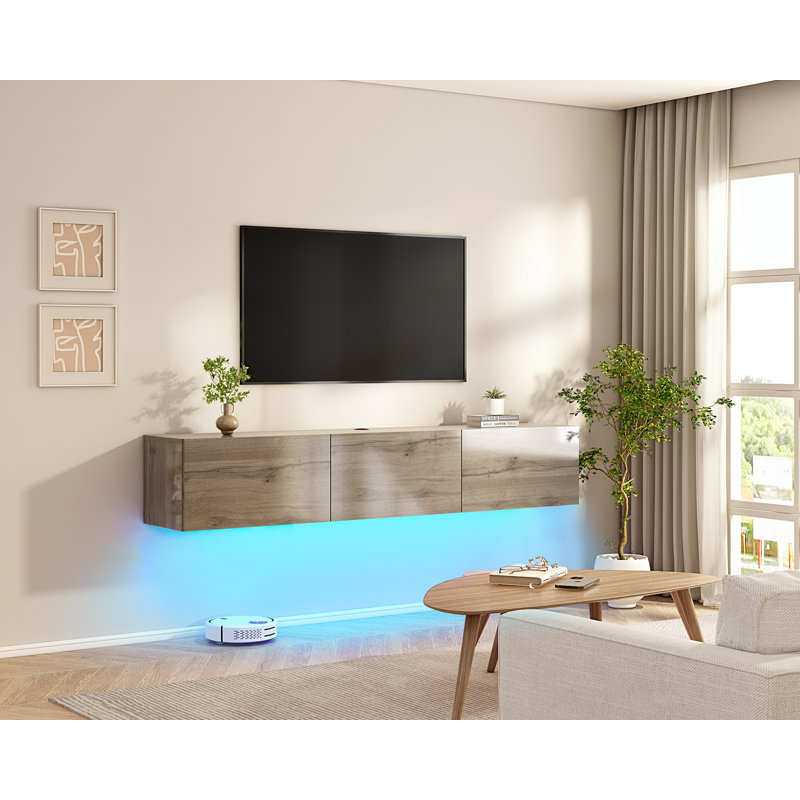 Bhhatu 70" Floating Tv Stand With Led Lights & Power Outlet, Gray, Gray