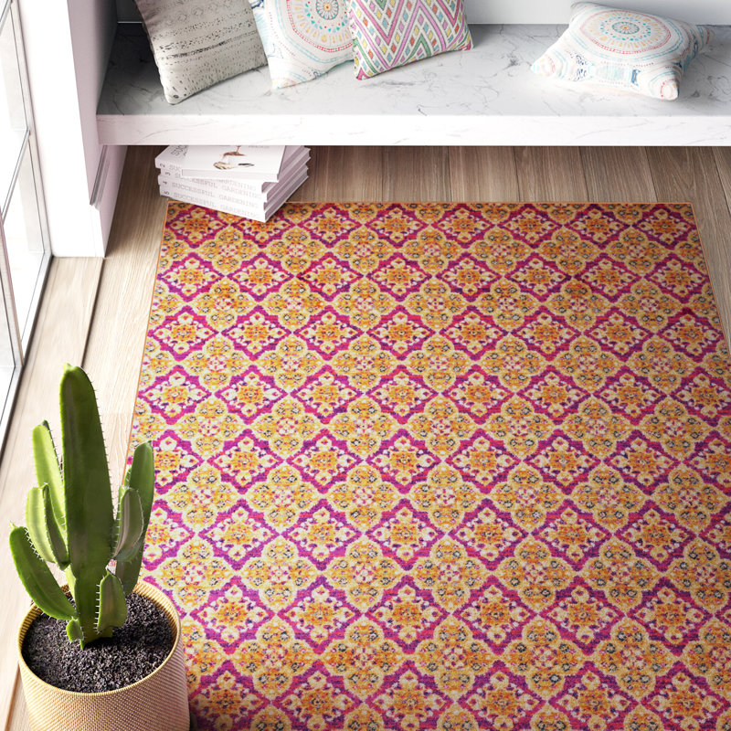Christa Southwestern Pink/Gold Area Rug, Rectangle 4' x 6'