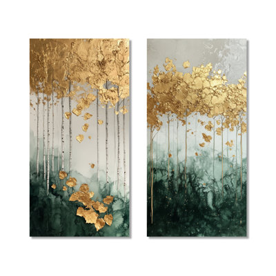 Ligne élégante Forêt dorée - Impressions sur toile en 2 pièces forêt