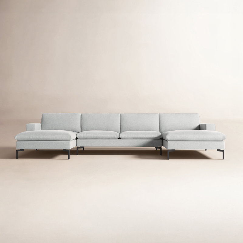 New Standard Upholstered U-Shaped Sectional Symmetrical, Maharam Mode in Intaglio Crossweave, White