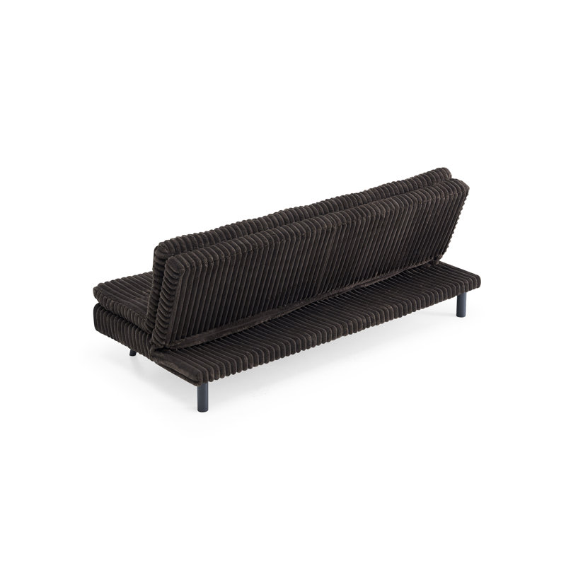 Futon beige avec coussin en velours côtelé, Velours côtelé brun foncé