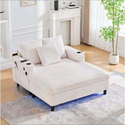 Canapé inclinable moderne en velours côtelé surdimensionné avec assise profonde, 3 coussins, charge USB, bande lumineuse à DEL RVB, porte-gobelet, poche latérale - convient au salon et à la chambre à coucher