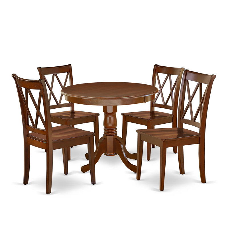 Ensemble de table de salle à manger 5 pièces pour 4 personnes comprenant une table de cuisine ronde avec piédestal et 4 chaises de salle à manger en acajou