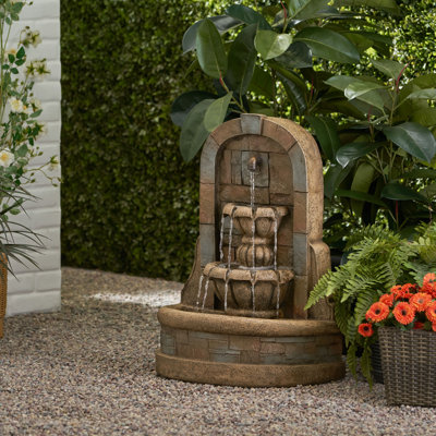 29" Outdoor Weather Resistant Fountain With Light Traditional Hand Crafted Floor Fountain for Garden
