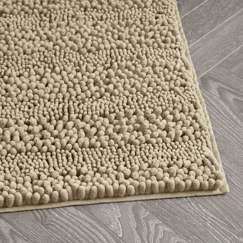 Tan Chenille Non-Slip Bath Mat with TPR Backing