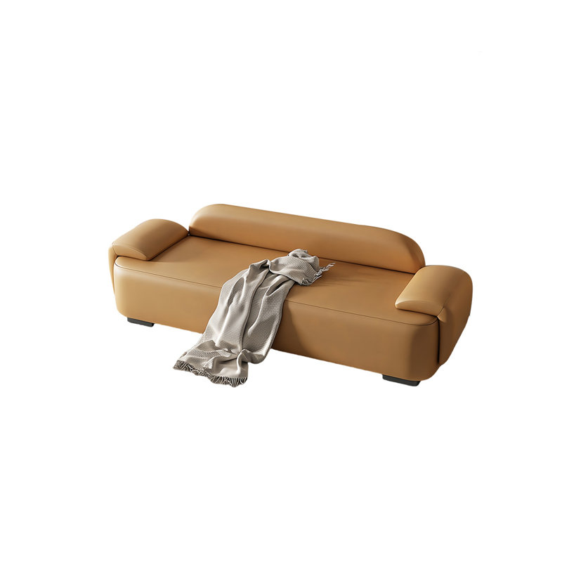 Banc rembourré en cuir Nayvia, Orange, H 22,44 po x l 70,86 po x P 19,68 po