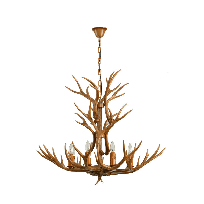Lustre en bois 8 lumières en résine