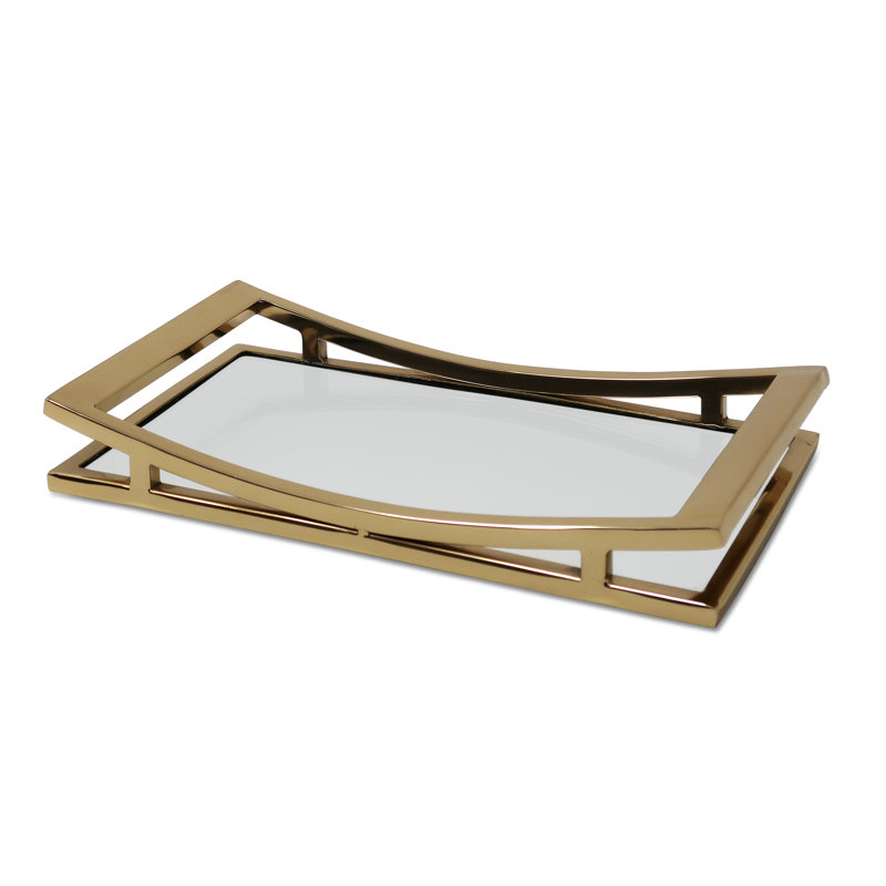 Plateau miroir rectangulaire, Doré, H 1,75 po x l 12 po x P 6,75 po