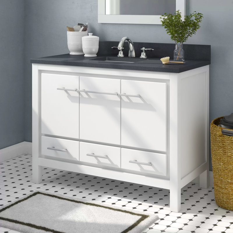 Riley 43'' Single Bathroom Vanity with Stone Top, White