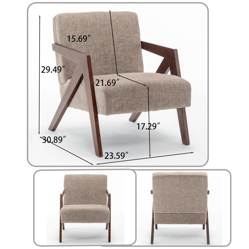 Fauteuil d'appoint de réception, fauteuil en tissu de style moderne du milieu du siècle avec structure robuste en bois massif pour salon, chambre et bureau