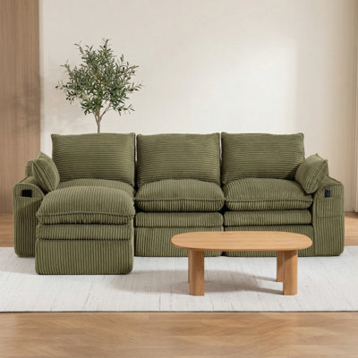 Modern 3-Seater Corduroy L-Shaped Modular Sectional Sofa with Movable Ottoman for Living Room, Apartment, Media Room