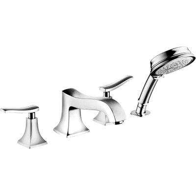 Metris C Double Handle Deck Mounted Roman Tub Faucet Trim with Diverter and Handshower