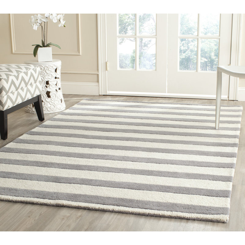 Tapis rayé en laine touffeté à la main Erol, Rectangle 10 pi x 14 pi