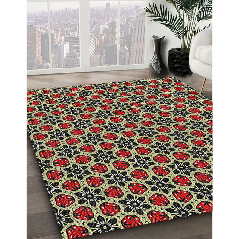 Rouge géométrique/Tapis décoratif noir, Rectangle 8 pi x 10 pi