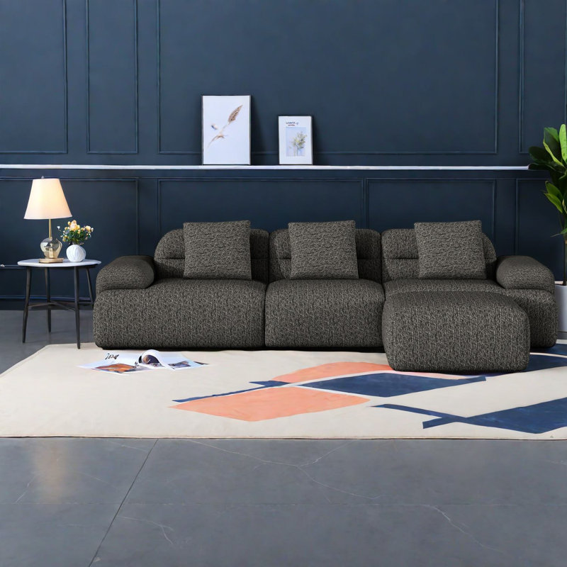 Canapés de coin modernes à compression, canapé modulable en velours côtelé gris foncé pour la maison, Gris