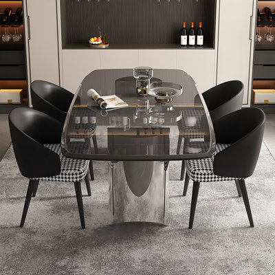 Tempered Glass Stainless Steel black Dining Table