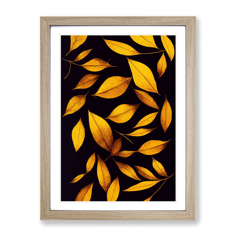 Golden Leaves No.1 - Single Picture Frame Painting, 64cm H x 46cm W x 2cm D, Oak