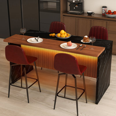 Ensemble d'îlot de cuisine moderne avec panneau de fibres à densité moyenne en noyer, conception à DEL et barbecue pour la maison