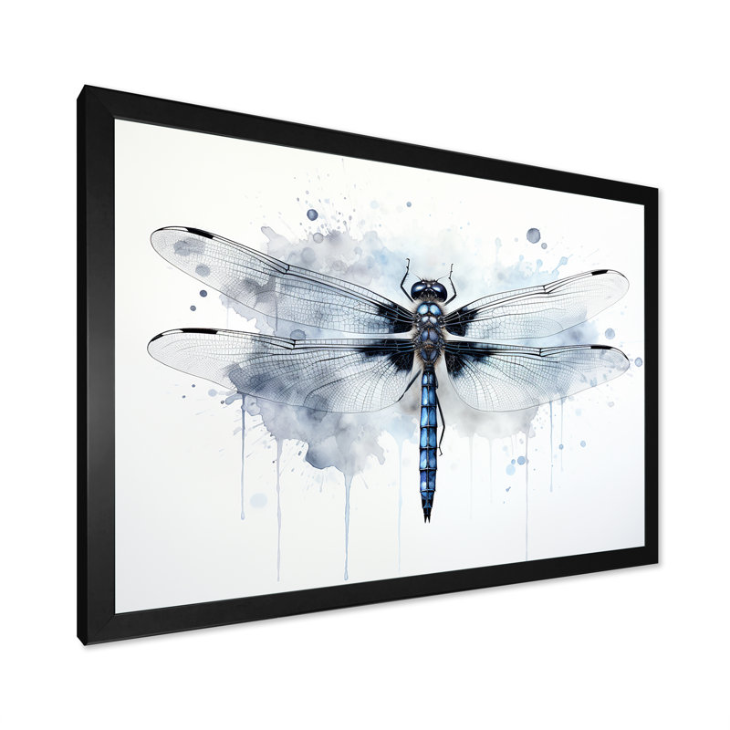 Libellule élégance I - Art mural libellule, Cadre simple noir, H 24 po x l 32 po x P 1 po