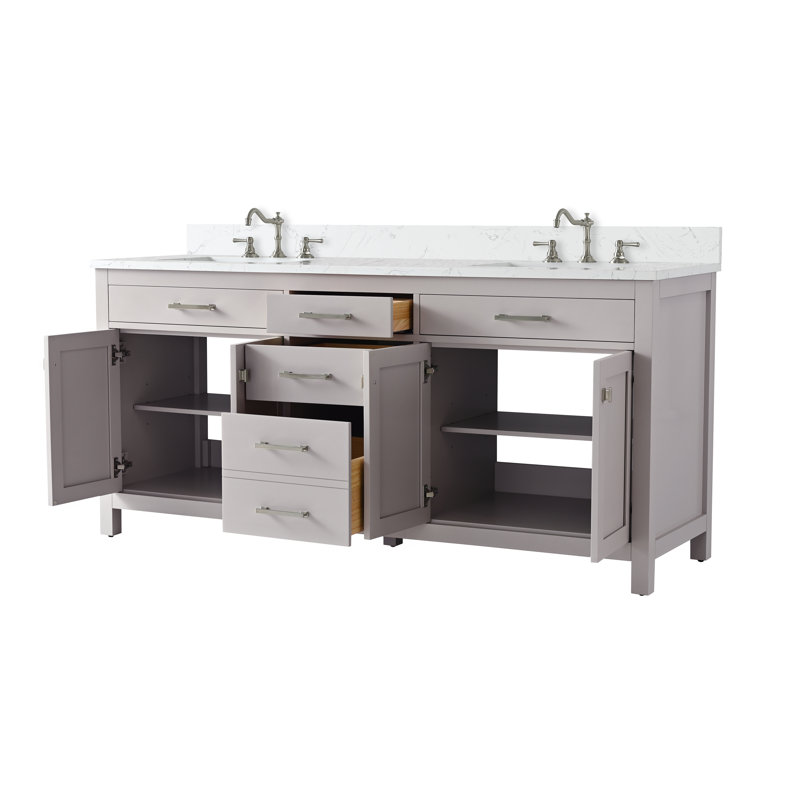 Meuble-lavabo double Ajhane, Taupe / nickel brossé