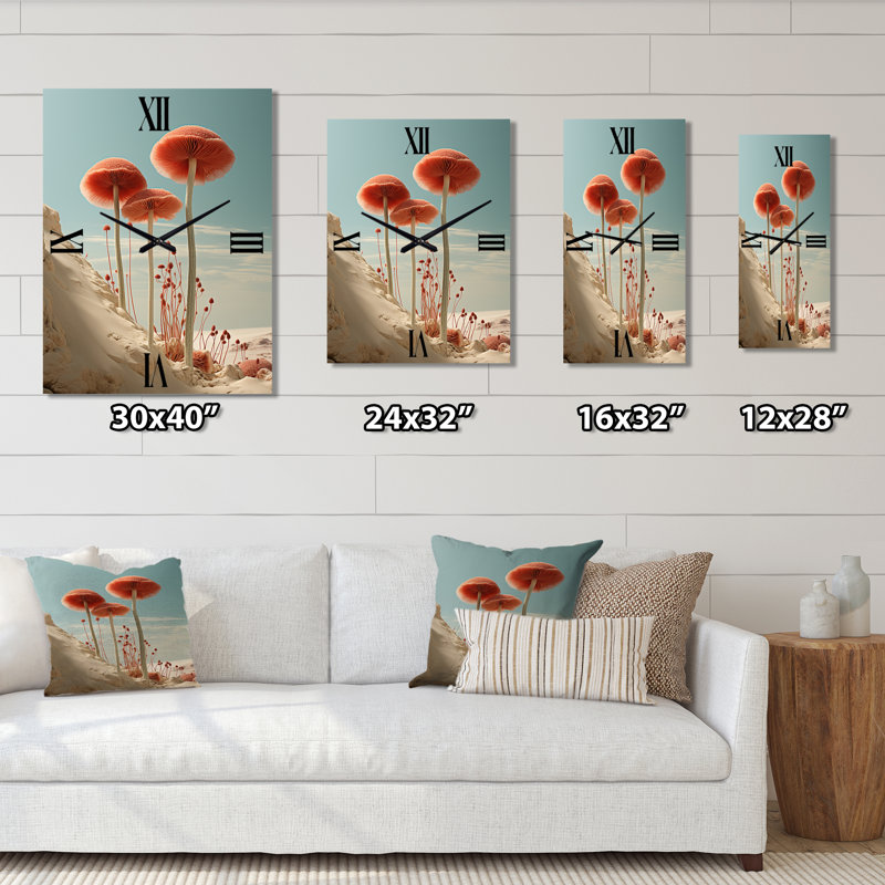 Horloge murale de cuisine rouge Serenity By The Beach - Mushroom, Moyen