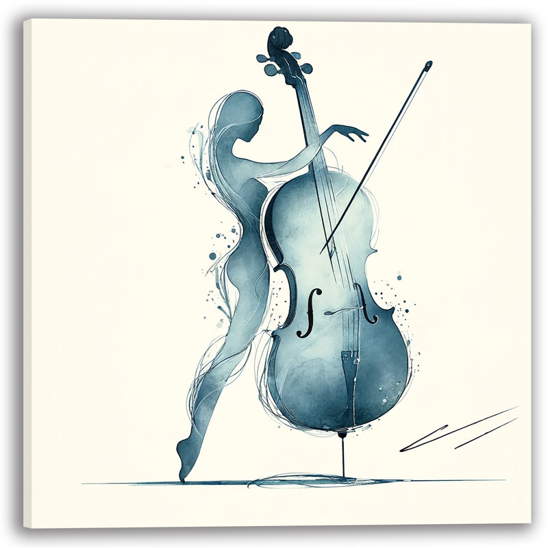 «Watercolor Abstract Cello and Dancer», reproduction d'art sur toile sans cadre, H 20 po x l 20 po x P 1,5 po