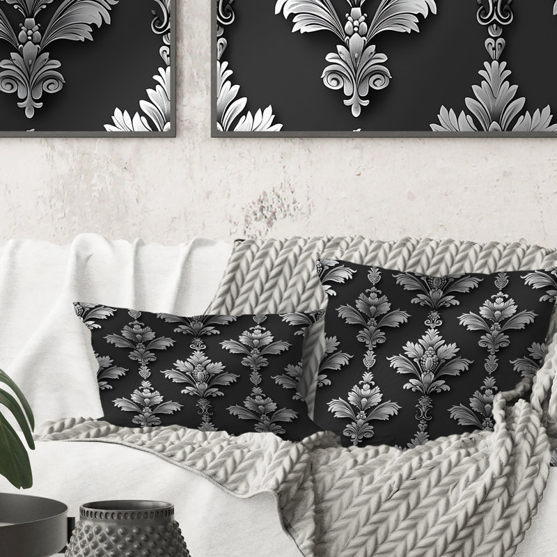 Motif damassé gris et blanc VI - transitionnel, H 16 po x l 16 po