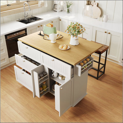Îlot de cuisine de style campagnard polyvalent avec abattant, 2 sièges et beaucoup de rangement pour les cuisines modernes et traditionnelles