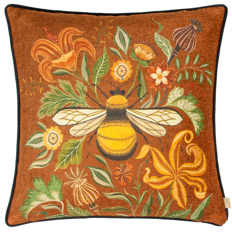 Hawthorn Floral Square Cushion, Orange