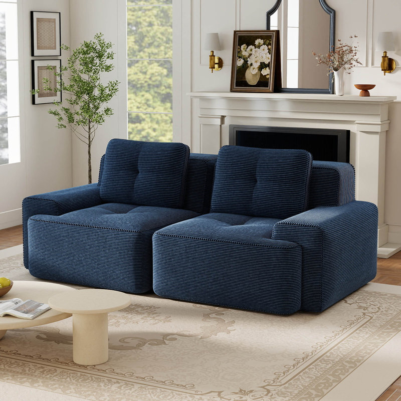 Canapé en velours côtelé 80 po, 80.3" W x 27.1"H x 40.9"D, Bleu