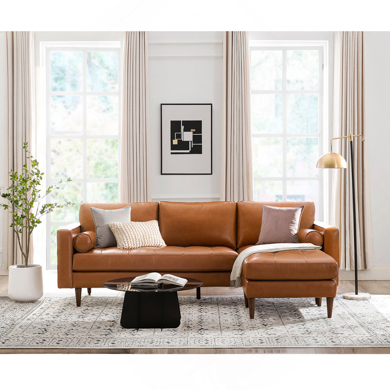 Canapé modulaire en cuir capitonné Mid-Century avec méridienne réversible pour plus de confort et de style