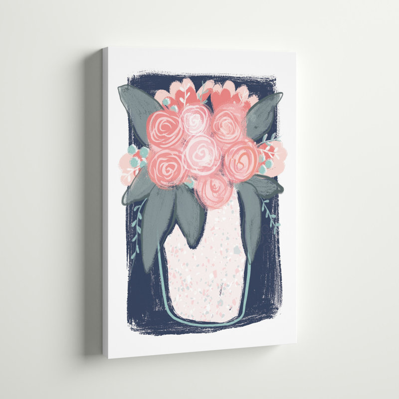 Bouquet de roses roses, reproduction sur toile, H 18 po x l 12 po