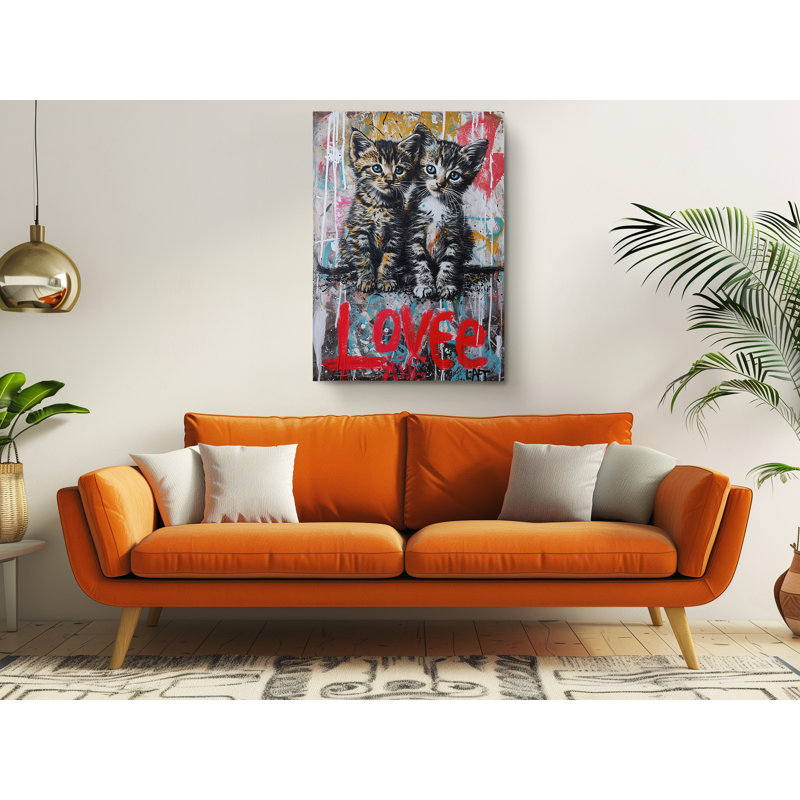 «Two Kittens Love Street Graffiti», reproduction d'art sur toile, H 45 po x l 30 po
