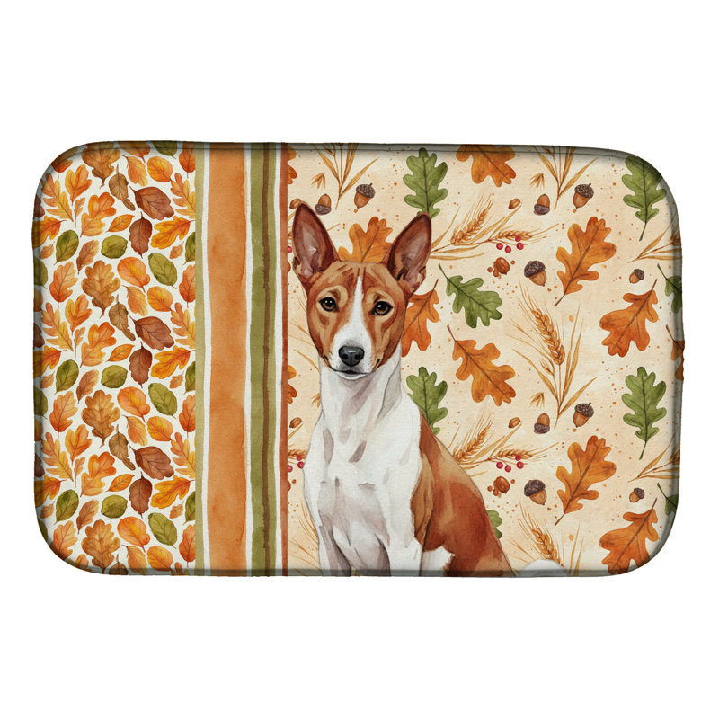 Red and White Basenji Heirloom Fall Dish Drying Mat