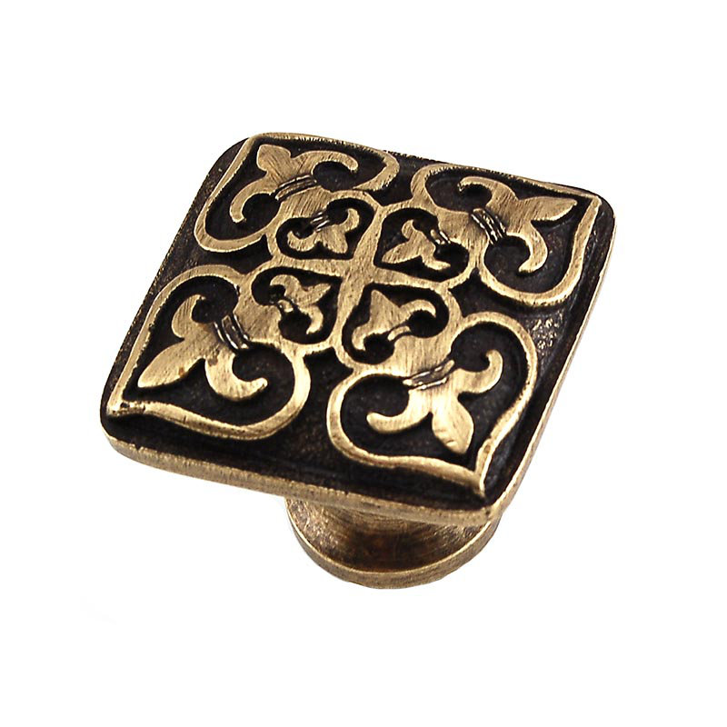 Fleur De Lis Square Knob, Antique Brass