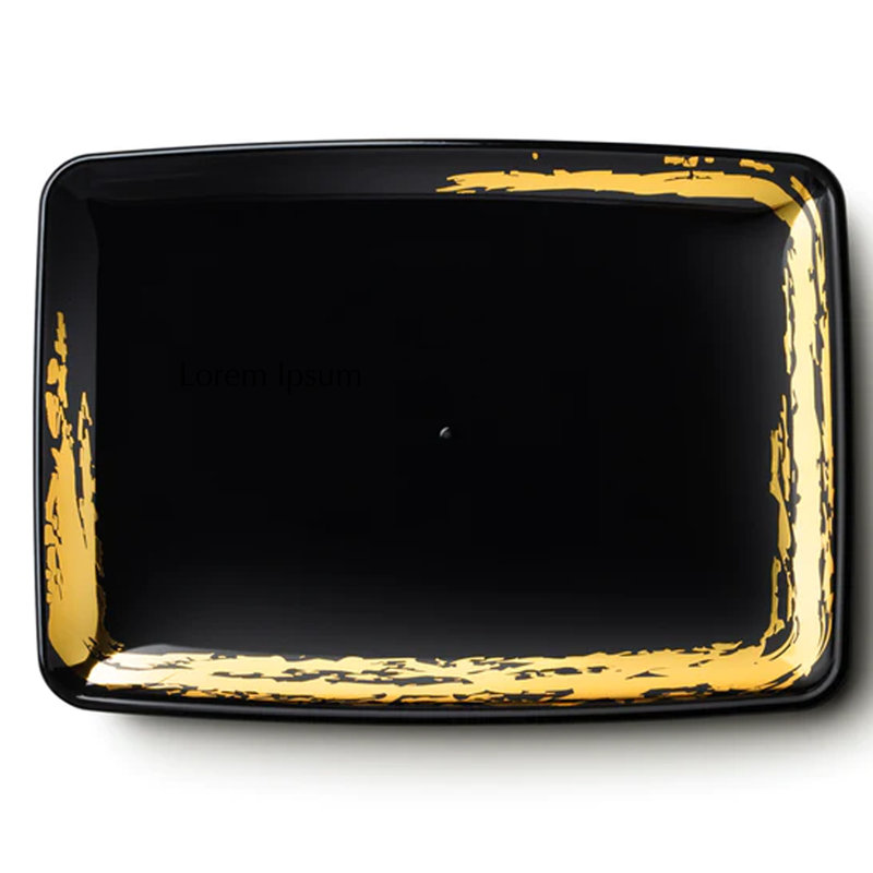 Disposable Whisk Collection Oval Serving Tray Accent 6.5 inches x 17.5 inches, Black/Gold, 4