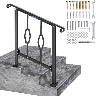 Main courante en fer forgé noir pour 2 ou 3 marches, rampe d'escalier extérieure pour terrasses en bois de béton, conception losange avec trousse d'installation