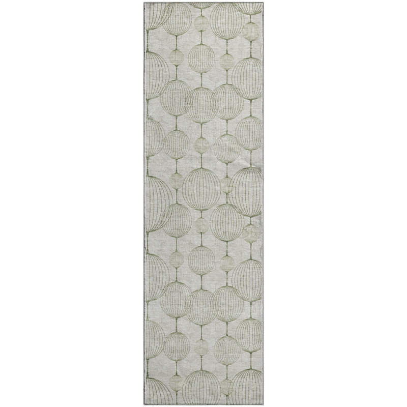 Premium Machine Washable Prisco Green Rug, Runner 2'3" x 7'6"